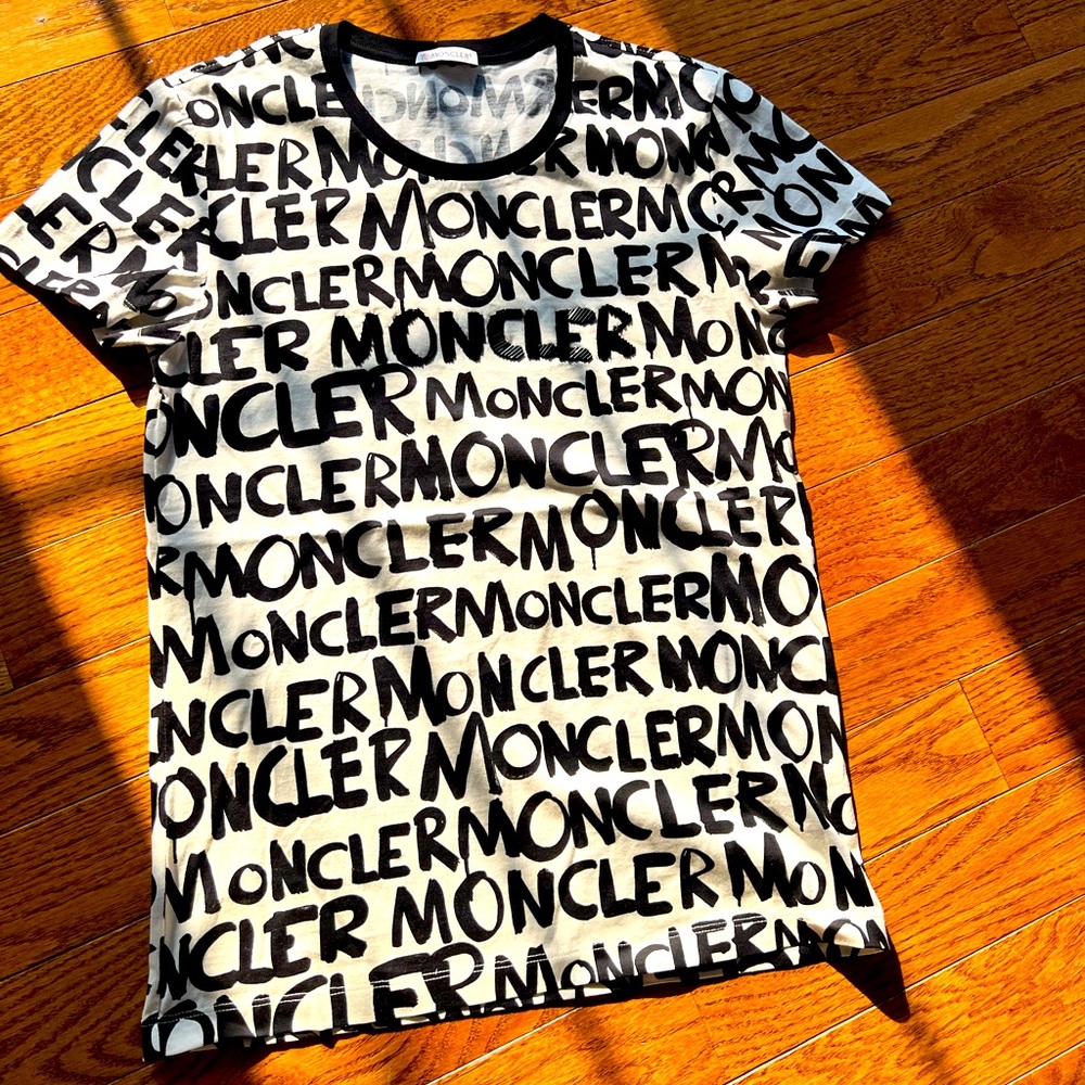 Moncler Black & White Branded T-Shirt with Black Beading – Like New